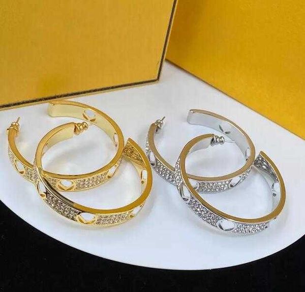 

stud designer jewelry silver earring for women fashion diamond letters gold silver big armband circle punk earring hoops, Golden;silver