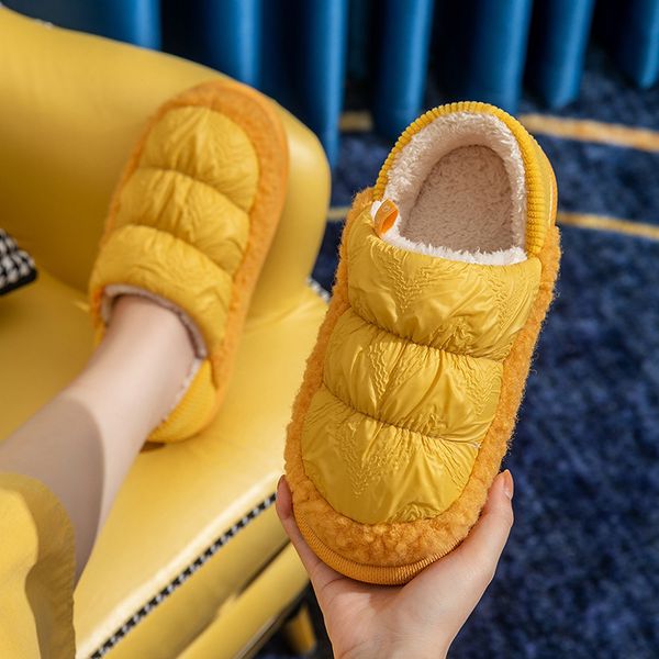 

slippers winter slippers women thick sole 3cm water proof snow boots thick warm plush nonslip ladies fluffy slides couple men shoes 220926, Black
