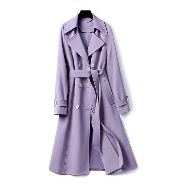 

women's trench coats women purple double breasted long trench coat lapel long sleeve slim windbreaker with belt fashion spring autumn 2, Tan;black
