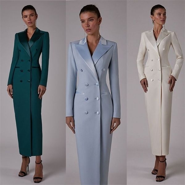 

women's two piece pants suit long jacket one blazer double breasted formal tuxedo party dress 220926, White
