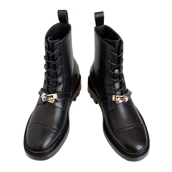 

women ankle boots rubber platform black calf leathers boots designer martin boot kelly buckle ankles bootie cowskin chunky heel lace up 35-4