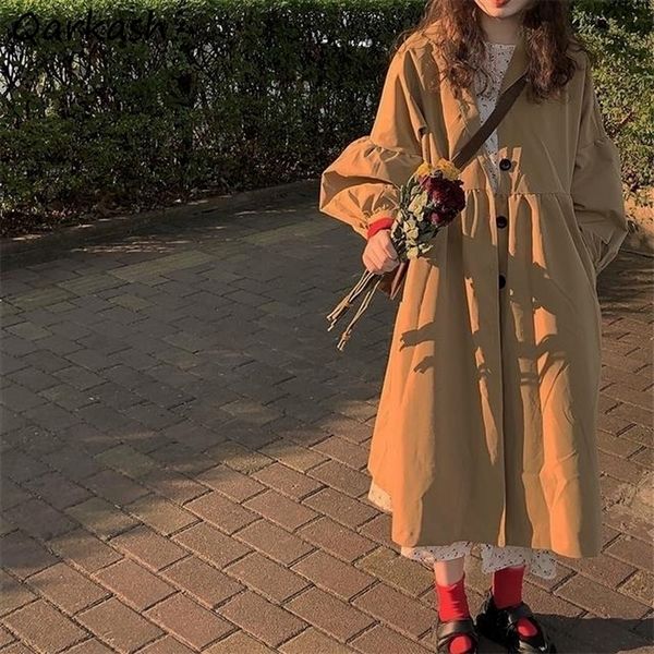 

women's trench coats trench women khaki designer clothes autumn korean coats fashion allmatch streetwear long coat outwear loose simple, Tan;black