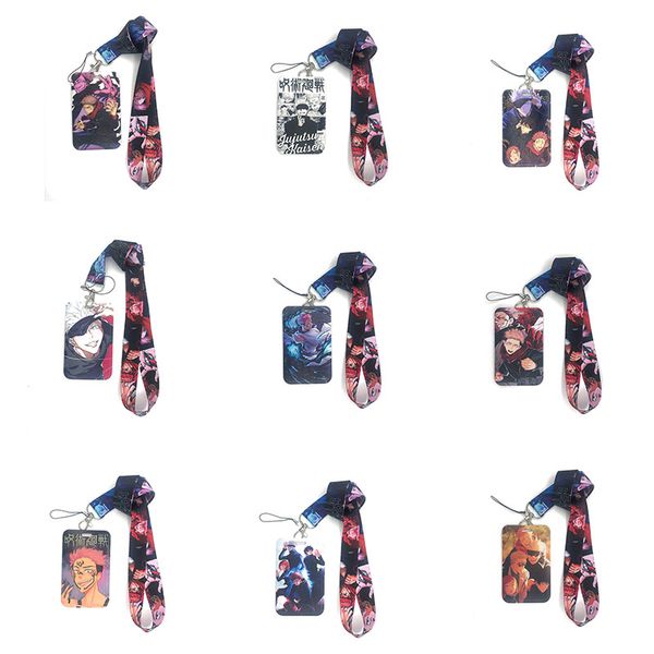

credential holde jujutsu kaisen anime key lanyard car keychain id card pass gym mobile phone badge kids key ring holder jewelry, Silver