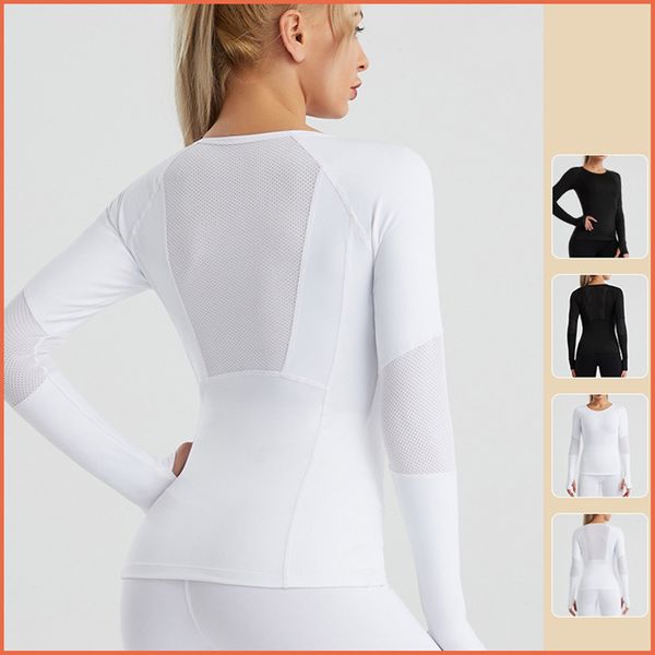 

autumn yoga quick dry high elasticity for womens gym fitness running sports long sleeve bodybuilding slim t-shirts 20w136, White