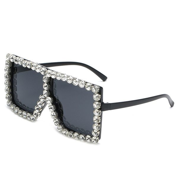 

2022 sunglasses large frame diamond encrusted european and american personality ladies street scool oversize square frame glasses stage perf, White;black