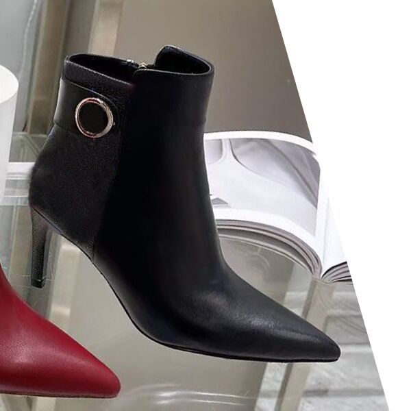 

autumn winter heeled heel boots fashion belt buckle designer boot 100% leather alphabetic pointed women shoes lady letter high heels shoe, Black