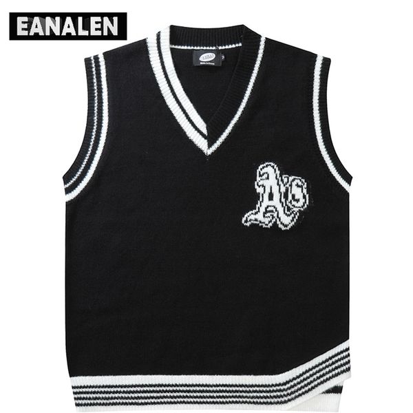 

men's sweaters harajuku retro college boyfriend wind jumper knit sweater vest korean striped sleeveless sweater grandpa ugly sweater wo, White;black