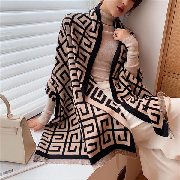 

2020 luxury winter scarf women pashmina shawl lady wraps design print warm blanket female neck scarves thick stoles lj201221308i, Blue;gray