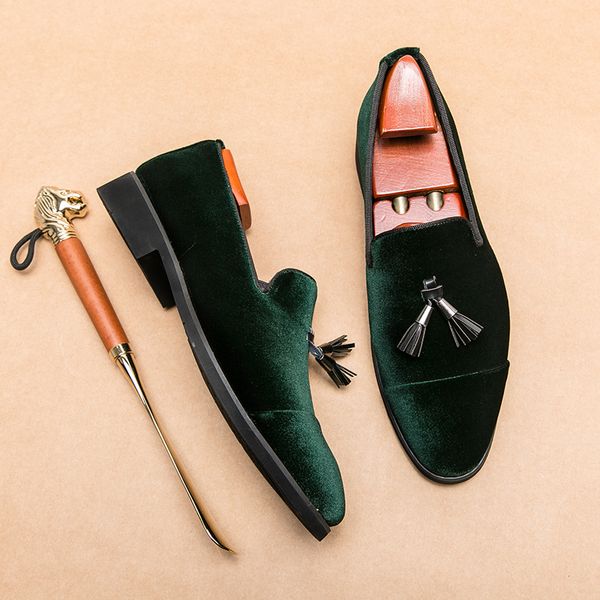 

Elegant Loafers Men Shoes Solid Color Corduroy Stitching Tassel One Pedal Fashion Business Casual Wedding Party Daily AD239, Clear