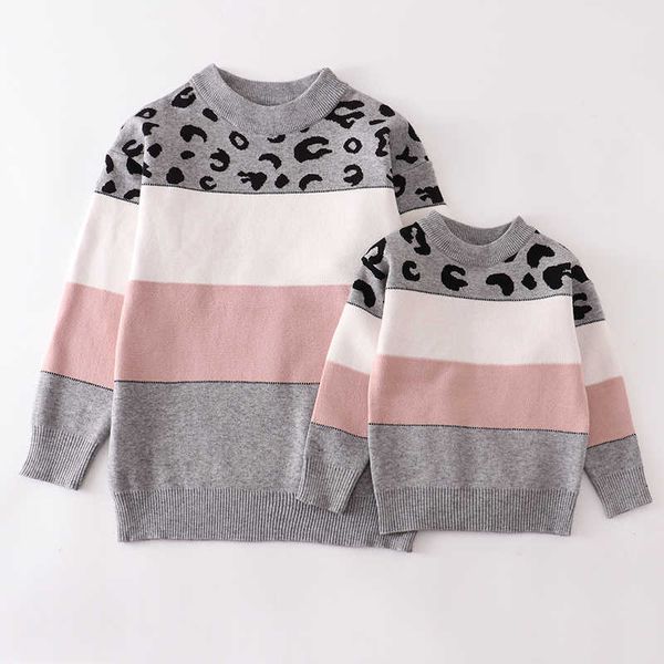 

family matching outfits girlymax fall winter long sleeve baby girls pullover sweater mommy me stripe leopard boutique kids clothing 220924, Blue