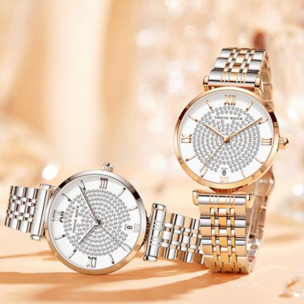 

exquisite and fashionable diamond waterproof women's watch, Slivery;golden