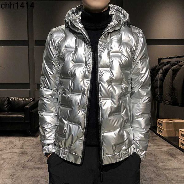 

white duck down bright face thickened down jacket men's fashion handsome men's winter coat short style 2022 new style popular, Black
