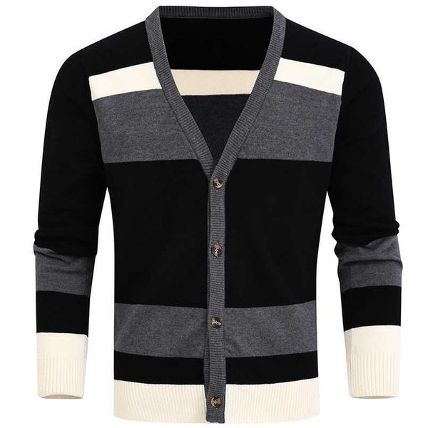 

men's sweaters autumn winter stripe color matching v neck fake cardigan 220923, White;black