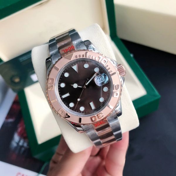 

luxury men's watch yacht m126621 chocolate color dial 40mm stainless steel 904l ceramic rim adjustable buckle luminous automatic mechan, Slivery;brown