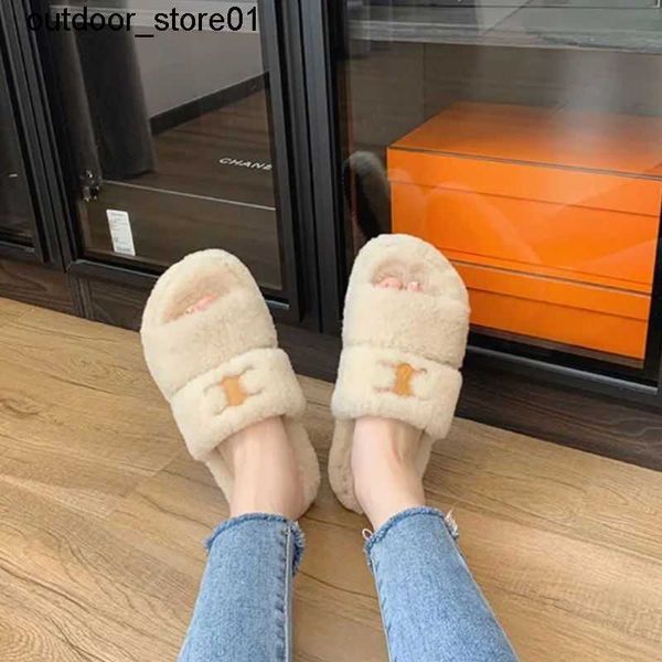 

slippers designer famous brand new high version wool mop triumphal arch zigzag belt plush warm thick bottom casual versatile, Black