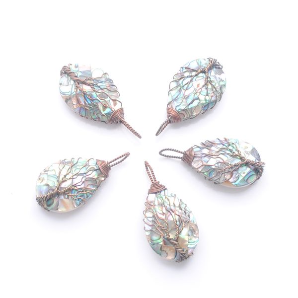 

drop pendulum pendants abalone shell ancient copper wire wrapped tree of life amulet for earrings necklace making n4005, Silver