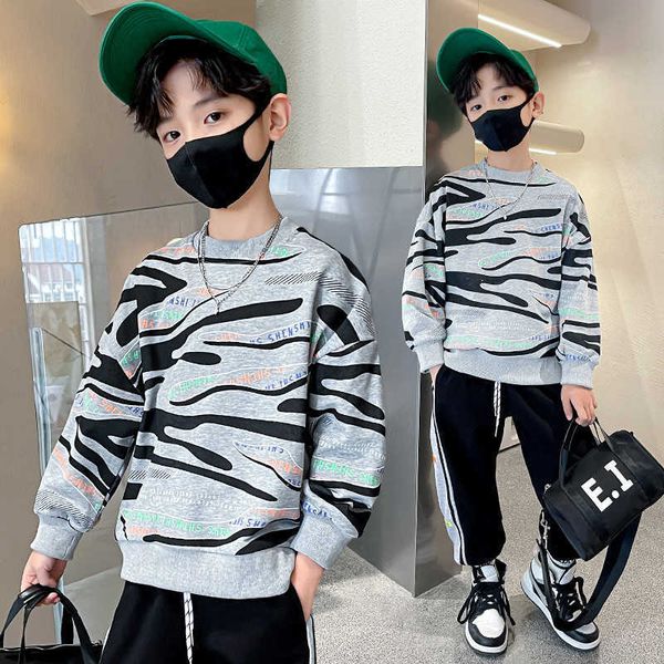 

pullover boys sweatshirts spring letter leopard print sweatshirt children long sleeves t shirt sport clothes 5 to 14yrs 220924, Blue