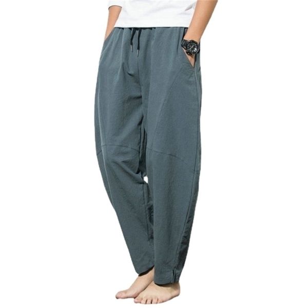 

men's pants harem cotton linen loose male casual solid color trousers chinese style plus size sweatpants 220922, Black