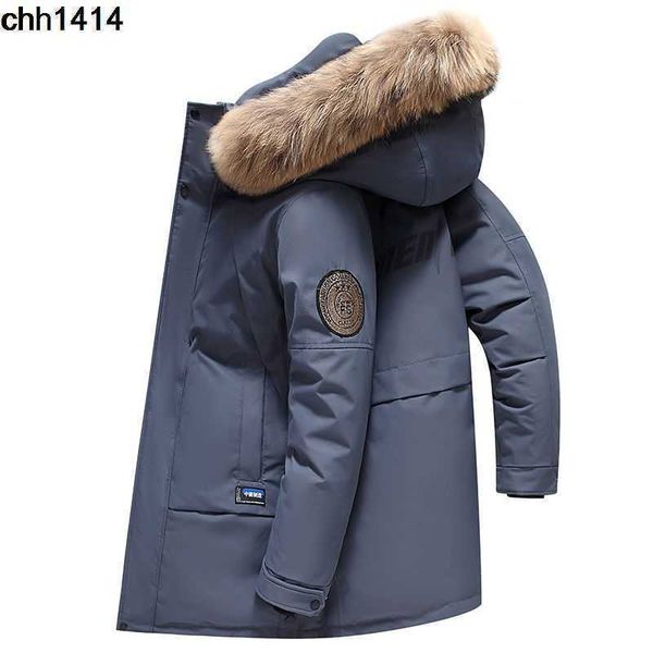 

off season warehouse clearance down jacket for men medium length extreme cold large wool collar 2022 new thickened winter men's coat, Black