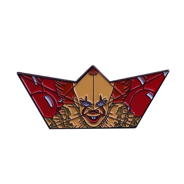 

horror movie stephen king's it clown pennywise red paper boat shape metal enamel badge brooch pin, Blue
