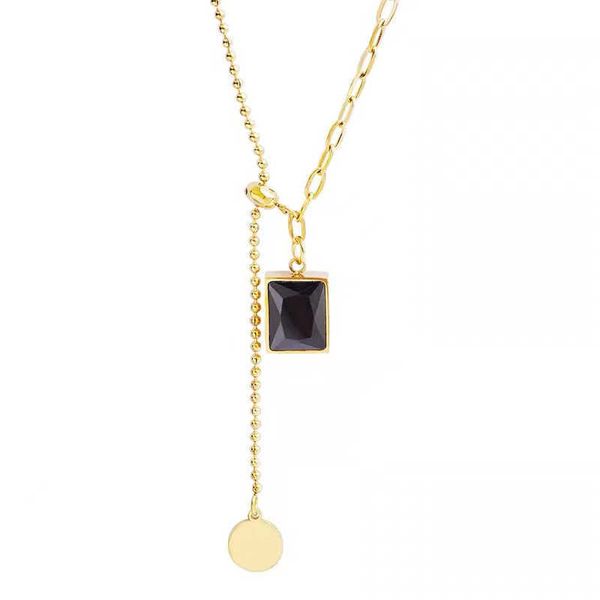 

Daily Outfit Thin Neck Chain Classic Black Stone Square Pendant Stainless Steel Necklace Fashion Jewelry Party Girl