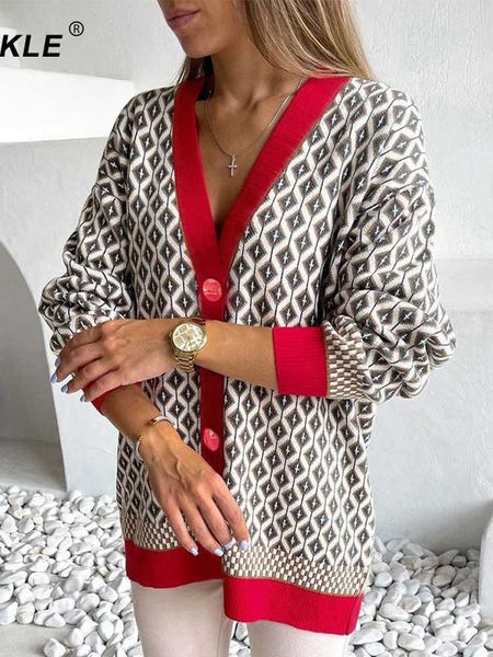 

women's sweaters women's argyle plaid knitted cardigans spliced single breasted button casual ladies cardigan 2022 winter fashion, White;black