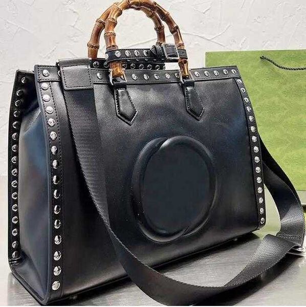 

pochette bag black bamboo handbags women diana shoulder bag genuine leather rivet removable strap fashion letters large capacity pocket tote