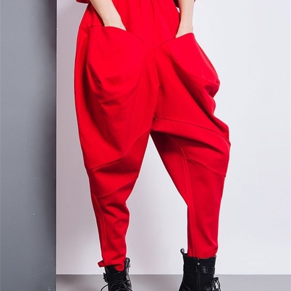 

women's pants capris eam big pockets spliced irregular high waist harem trousers loose fit pants women fashion spring autumn 1dd2684 22, Black;white