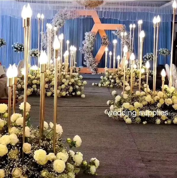 

wedding decorations metal gold color lightting flower column stand for wedding table centerpiece floral arrangement decor