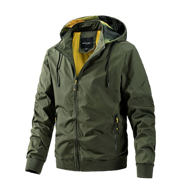 

new men bomber jacket casual hooded cargo jackets autumn men's sportswear military coats solid windproof outerwear windbreaker, Black;brown