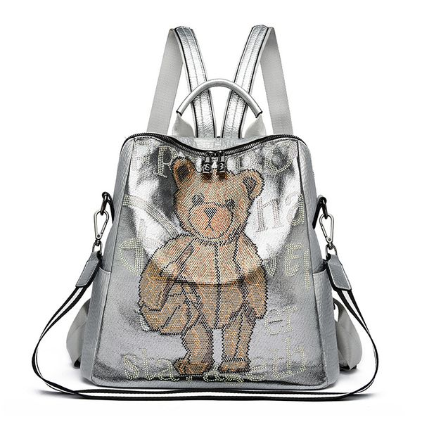 

Outlet factory shoulder bags 2 styles sweet and cute cartoon sequined messenger bag beautifully studded fashion backpack multifunctional leather handbag 823#, Silver