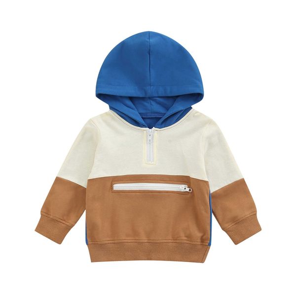 

pullover 0 4y toddler baby boys pullovers casual patchwork zipper pocket front long sleeve hooded sweatshirt spring fall outwear 220924, Blue