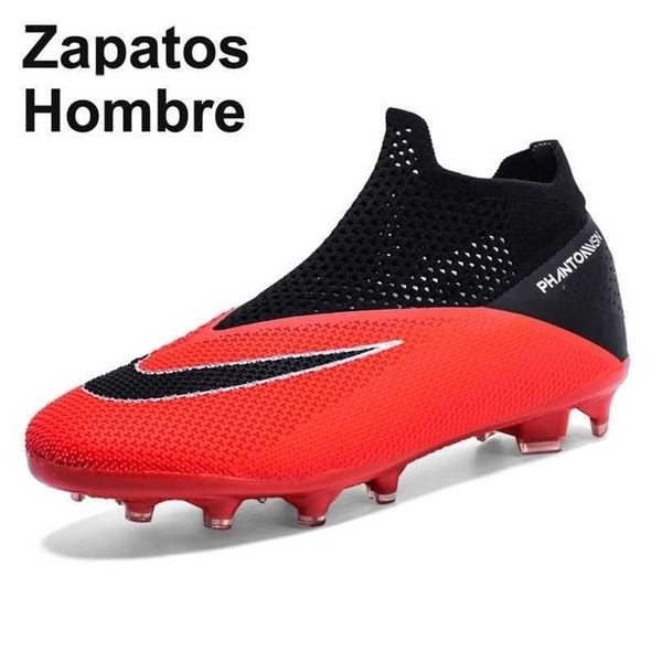 

dress shoes plus big size 36-49 high ankle sneakers men fg soccer kids outdoor cleats long spikes profession chaussure football 220923, Black
