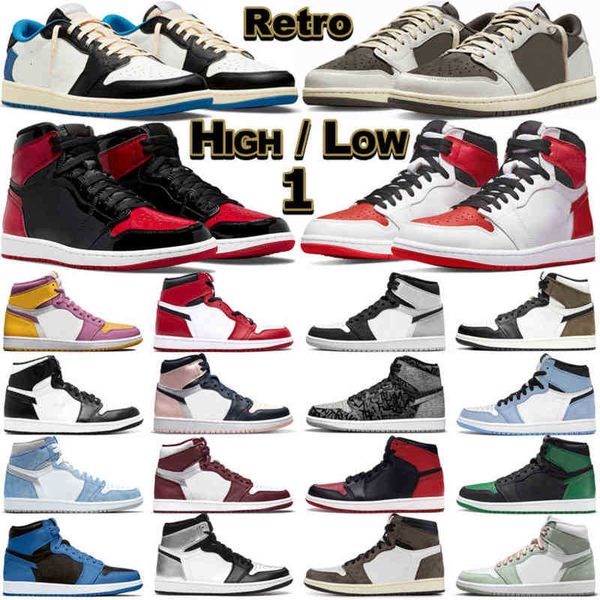 

basketball shoes 1 retro high og low men women 1s reverse mocha patent bred yellow toe university