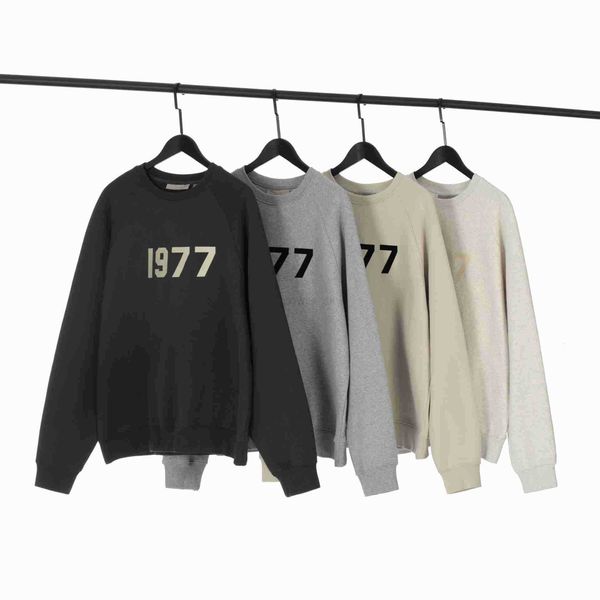 

mens designer hoodies essential sweatshirts double thread essentials flocking stamping 1977 plush round neck sweater for men women in fashio, Black