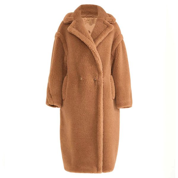 

women s fur faux coat real wool lady s alpaca long jacket fashion outwear female sheep s7480a 220926, Black