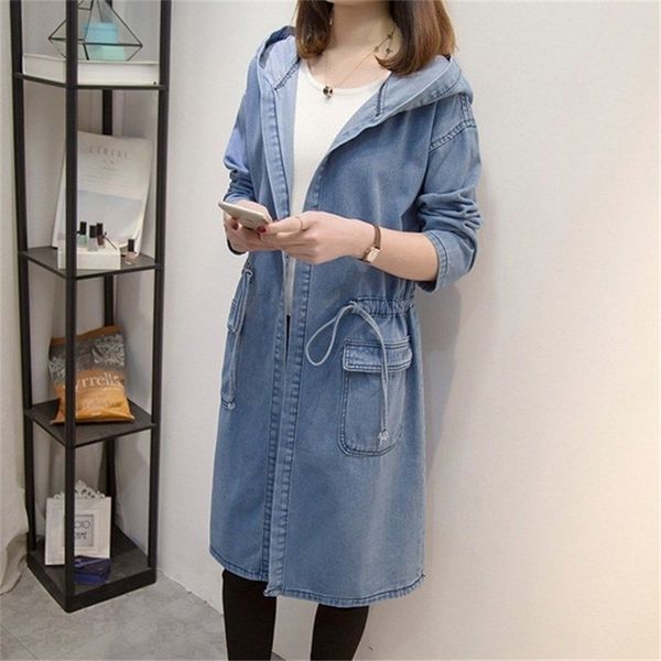 

women's trench coats hooded jacket jean woman large size cloak denim windbreaker spring autumn bf denim jacket female long loose coat 2, Tan;black