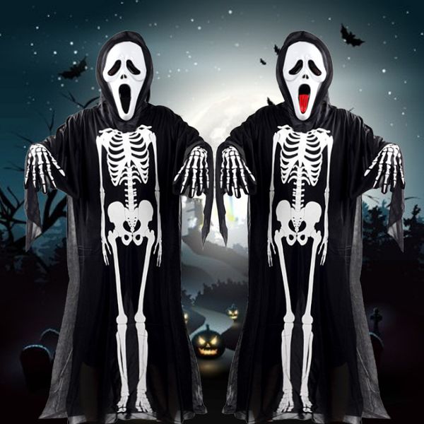 

skeleton ghost costume halloween costume children scary mask, Black;red