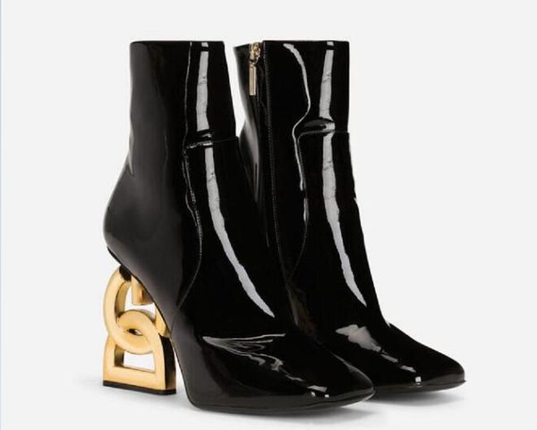 

elegant women keira ankle boots women pop heels black patent leather lady booties baroque heel party dress booty eu35-43