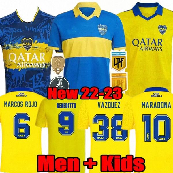 

benedetto 2022 2023 boca juniors soccer jersey fans player villa salvio men kids salvio camisa de futebol 22 23 football shirt tevez carlito, Black;yellow