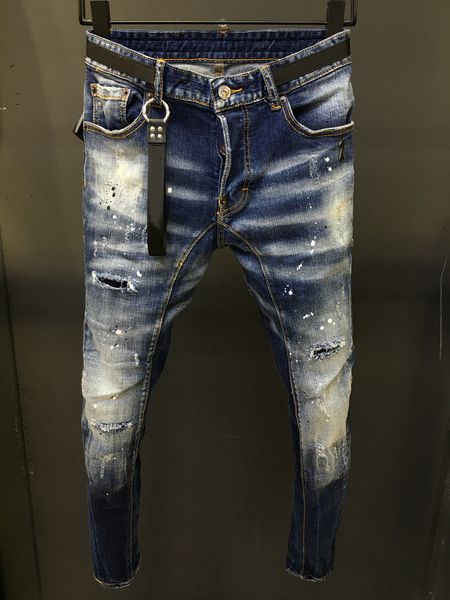 

mens jeans bottom denim trousers pants skinny cool guy causal jean destroy button fly jeans, Blue