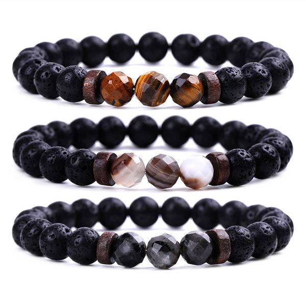 

8mm natural lava stone handmade beaded strands charm bracelets yoga elastic bangle party club jewelry for men women, Black