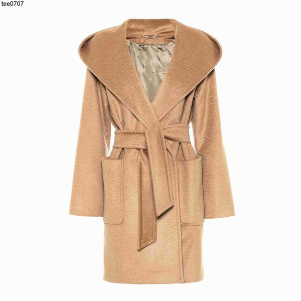 

s keep warm in winter windbreaker camel down jackets autumn/winter 2022 new water ripple hooded lace up right woolen coat, Tan;black