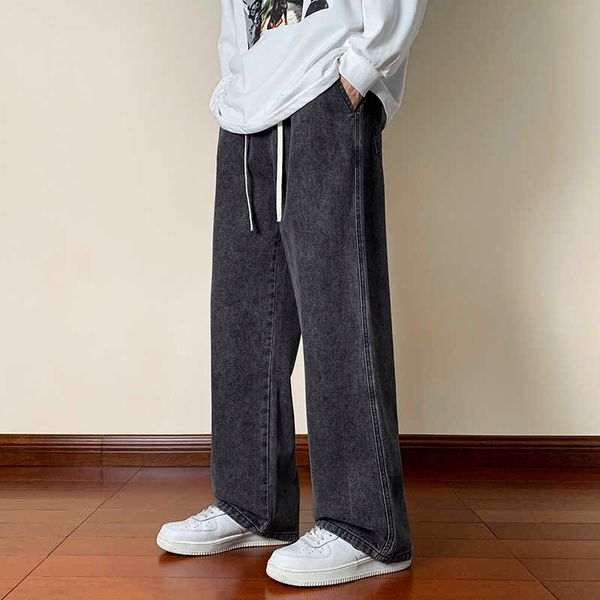 

men's jeans autumn streetwear baggy casual loose jean pants for men korean fashion straight wide leg denim male 220923, Blue