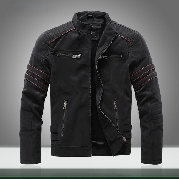 

2022 new men leather jackets warm fleece casual motorcycle pu jacket mens slim fit bomber outwear coat faux leather clothing, Black;brown