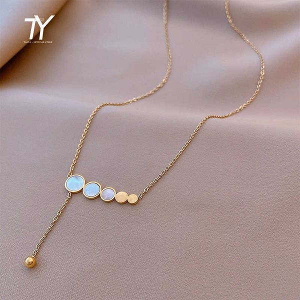 

2021 new classic round shell pendant titanium steel colorfast necklace for woman goth girl's clavicle chain fashion jewelry, Silver