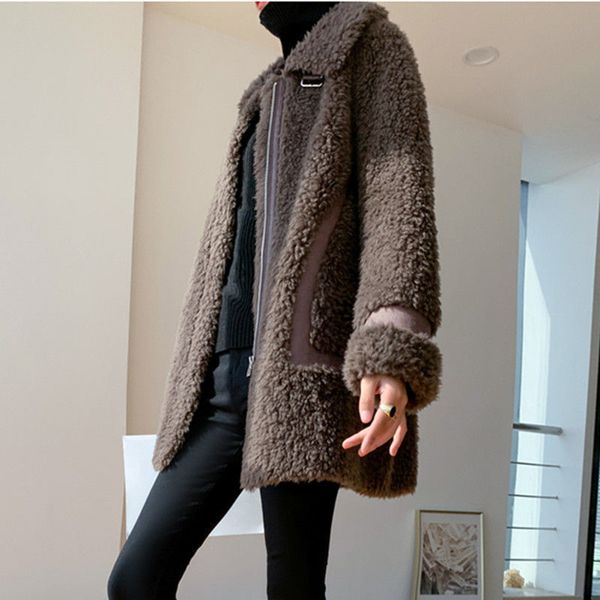 

women s fur faux women winter fashion real sheep shearing coats female genuine lamb jackets ladies solid color warm overcoats s130 220926, Black