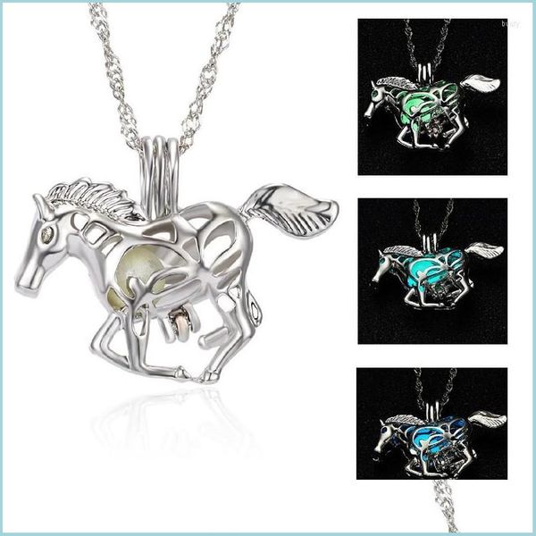 

pendant necklaces pendant necklaces glow in the dark horse locket necklace for women gift chain charm hollow men punk retr jewelshops dhdvf, Silver