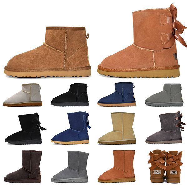 

designer boot luxury womens snow mini ankle bailey short leather winter platform boots chestnut grey black bow tie women ladies girls bootie