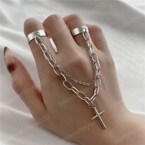 

fashion cool hiphop chain cross ring multi-layer wedding finger rings for women jewelry gifts, Silver